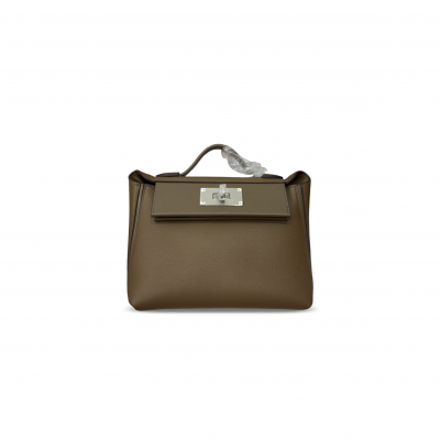 HERMES MINI 2424 21 ETOUPE EVERCOLOR AND SWIFT PALLADIUM HARDWARE (21*16*12cm)